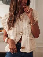 Load image into Gallery viewer, White Solid Textured Knit Side Pockets Buttoned Sweater Vest