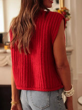 Load image into Gallery viewer, Red Solid Textured Knit Side Pockets Buttoned Sweater Vest