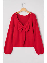 Load image into Gallery viewer, Red Bow Backless Bubble Sleeve Festive Sweater