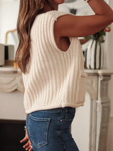 Load image into Gallery viewer, White Solid Textured Knit Side Pockets Buttoned Sweater Vest