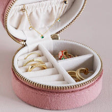 Load image into Gallery viewer, Lisa Angel - Rose Pink Velvet Round Travel Jewellery Case