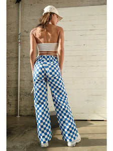 PAPER MOON - Blue Checkered Denim Pants