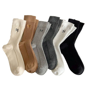ACCITY -CREAM EMBROIDERED BLACK BOW SOCKS