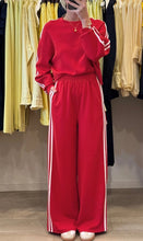 Load image into Gallery viewer, Red Striped Crewneck Pullover Elastic Sweatpants 2pcs Outfit
