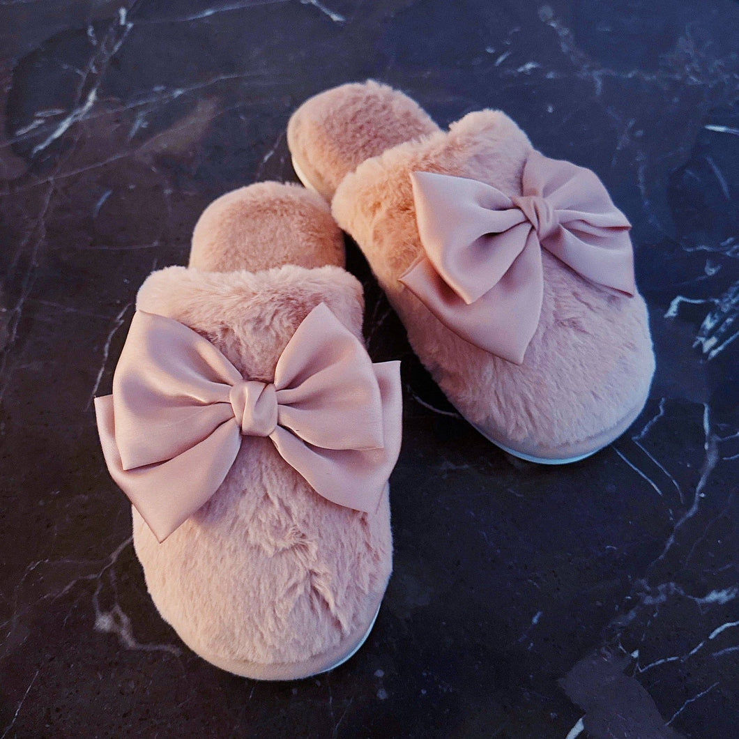 Ellison+Young - Satin Shine Fur Cozy Lounge Slippers: Pink / M/L