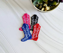 Load image into Gallery viewer, R &amp; R Stitched - Cowgirl boot embroidered hat patch: Hot pink
