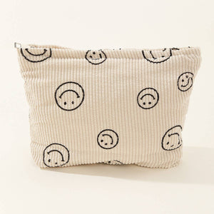 ACCITY - SIMPLE SMILEY FACE LARGE COSMETIC BAG_CWAB1036: Beige / (OS) 1