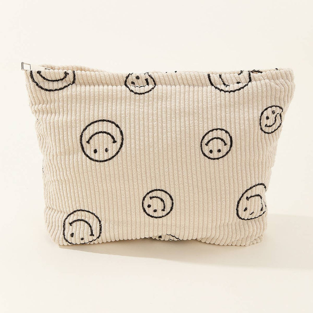 ACCITY - SIMPLE SMILEY FACE LARGE COSMETIC BAG_CWAB1036: Beige / (OS) 1