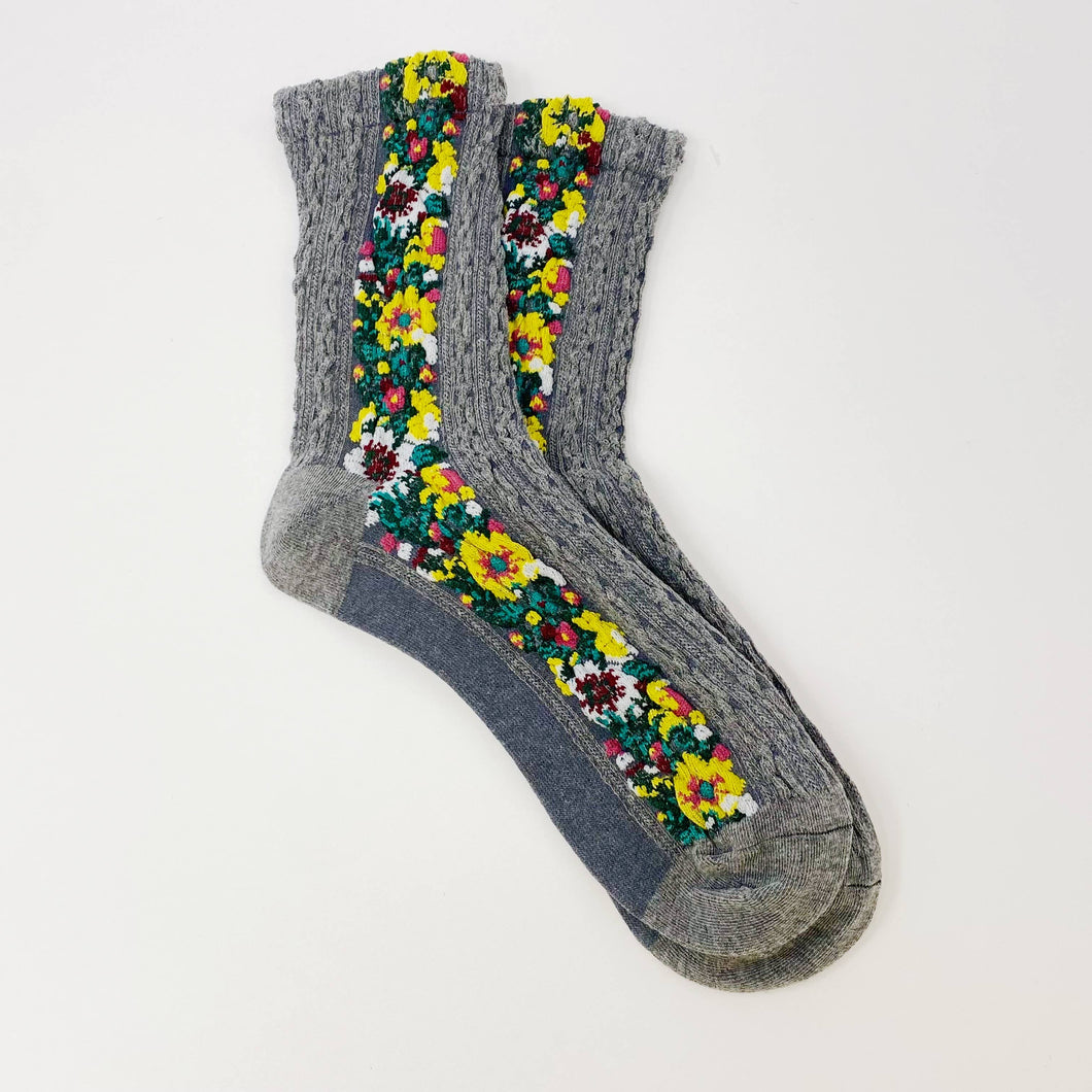 Ellison+Young - Noble Floral Beauty Socks: Noble Gray