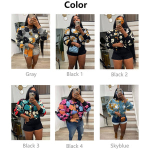 ACCITY - FLORAL SWEATER CARDIGAN FALL CLOTHING WOMENS_CWOCO0094: BLACKBLUE / (S) 1