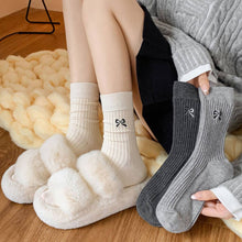 Load image into Gallery viewer, ACCITY -CREAM EMBROIDERED BLACK BOW SOCKS

