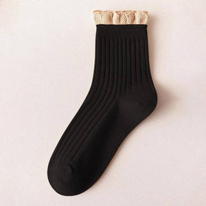 ACCITY - LIGHT BROWN RUFFLE EDGE LACE MID-CREW SOCKS