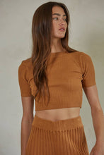 Load image into Gallery viewer, By Together - W1657 | Knit Acrylic Sweater Ribbed Short Sleeve Crop Top: Taupe / M
