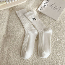 Load image into Gallery viewer, ACCITY -CREAM EMBROIDERED BLACK BOW SOCKS

