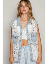 Load image into Gallery viewer, POL CLOTHING - Oversize Crochet Lace Denim Vest
