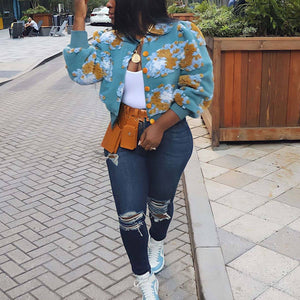 ACCITY - FLORAL SWEATER CARDIGAN FALL CLOTHING WOMENS_CWOCO0094: BLACKBLUE / (S) 1