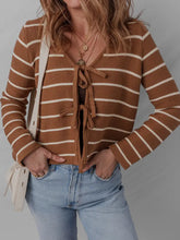 Load image into Gallery viewer, Chestnut Tie Front Striped Knit V Neck Cardigan Sweater
