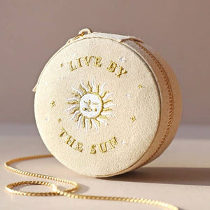 Lisa Angel - Sun and Moon Embroidered Round Jewellery Case in Beige