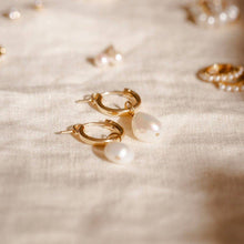 Load image into Gallery viewer, Made By Mary - Drop Pearl Hoop Earrings
