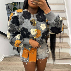 ACCITY - FLORAL SWEATER CARDIGAN FALL CLOTHING WOMENS_CWOCO0094: BLACKROSE / (XL) 1