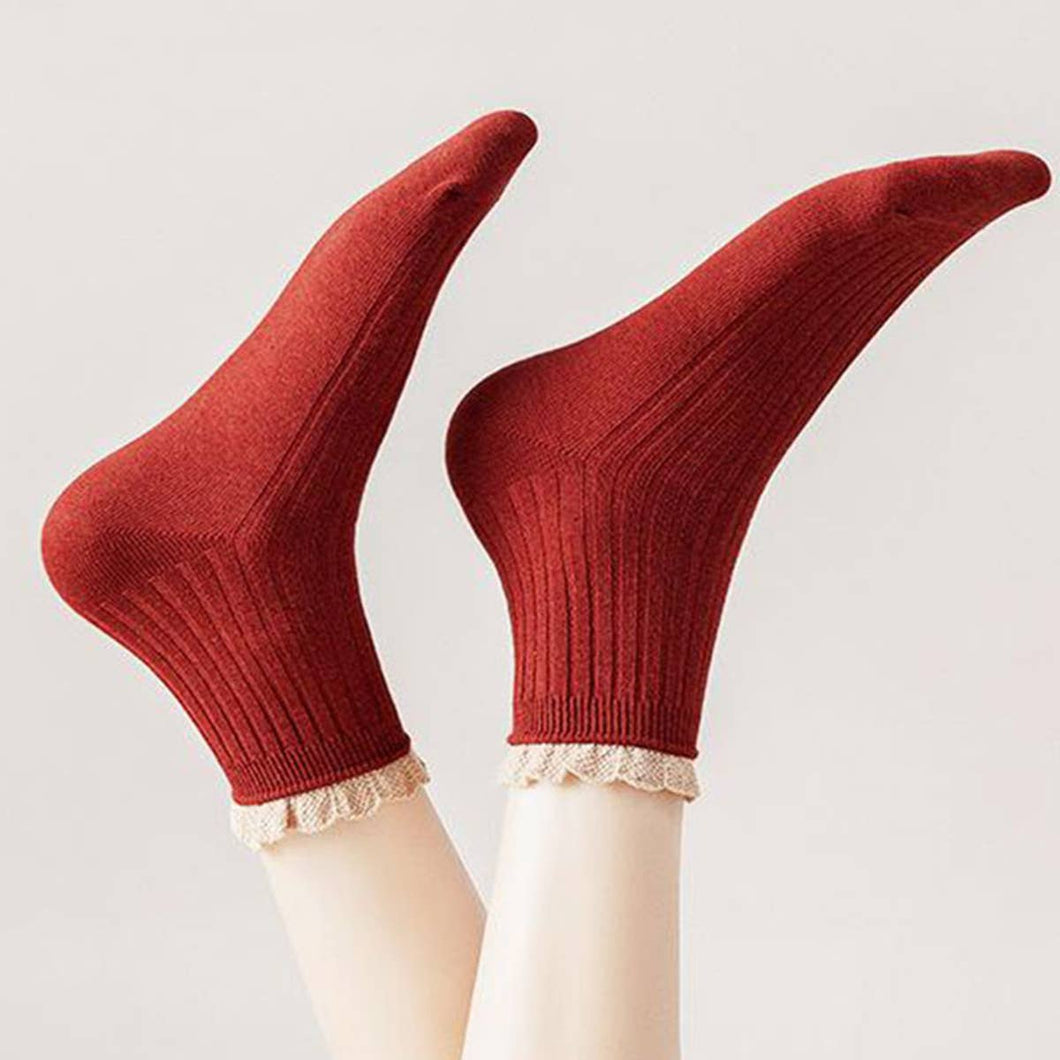 ACCITY - GREEN RUFFLE EDGE LACE MID-CREW SOCKS