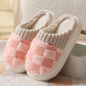 ACCITY - CHECKERED FUZZY WARMIES SLIPPERS- SIZE 6