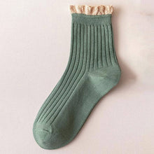 Load image into Gallery viewer, ACCITY - RED RUFFLE EDGE LACE MID-CREW SOCKS
