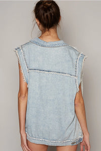 FREE PEOPLE - Oversize Lace Contrast Denim Vest