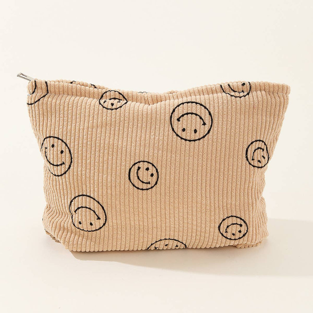 ACCITY - SIMPLE SMILEY FACE LARGE COSMETIC BAG_CWAB1036: Yellow / (OS) 1