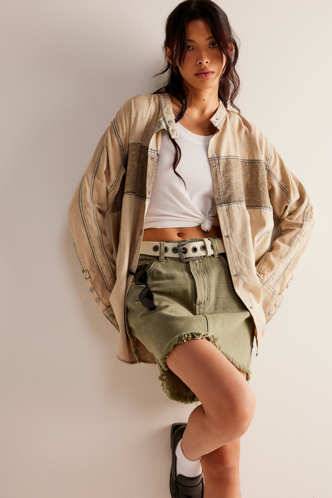 FREE PEOPLE - Moto Color Block Shirt - Sand Jam