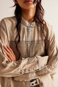 FREE PEOPLE - Moto Color Block Shirt - Sand Jam