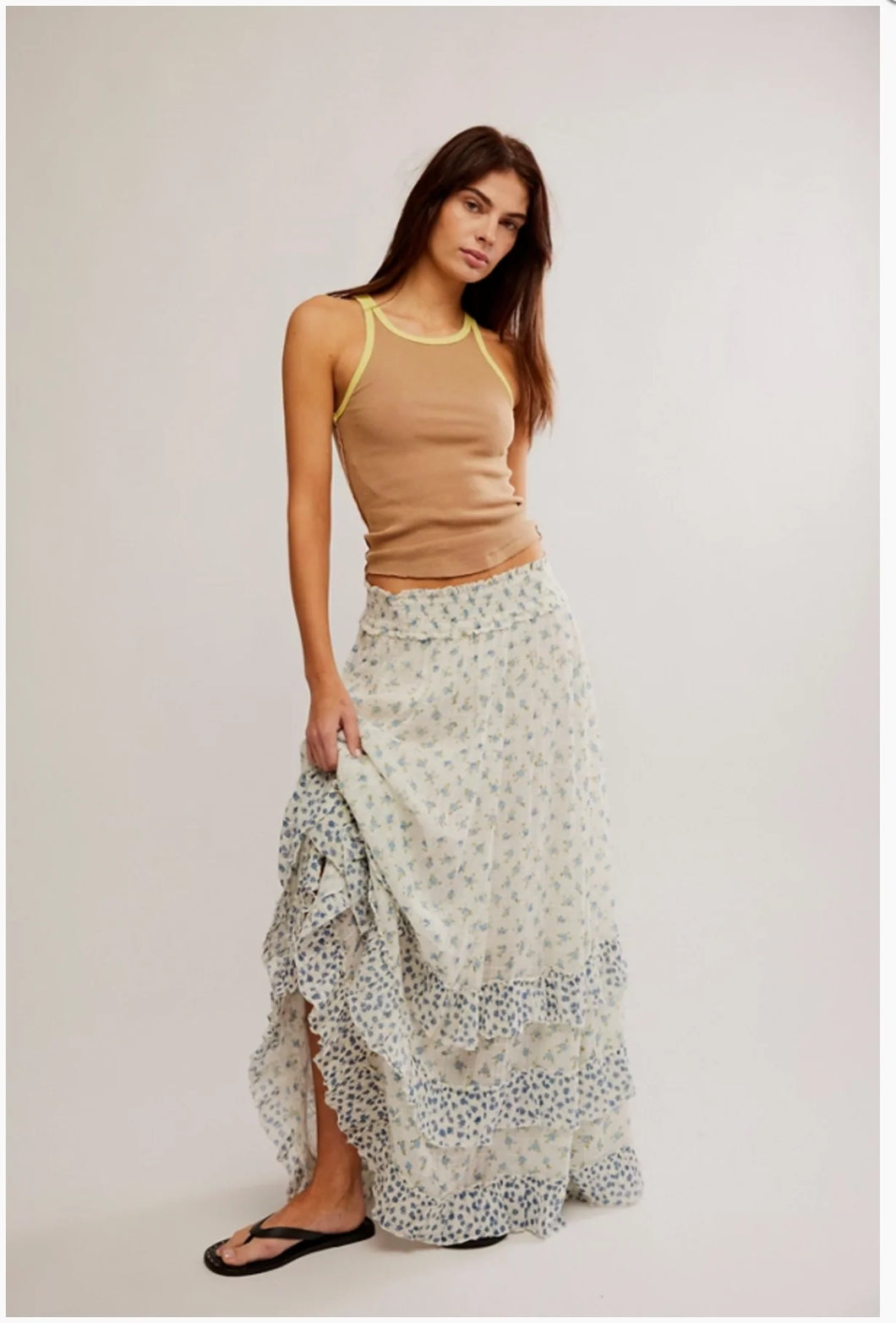 BRYNN PRINTED MAXI SKIRT / IVORY COMBO- DITSY
