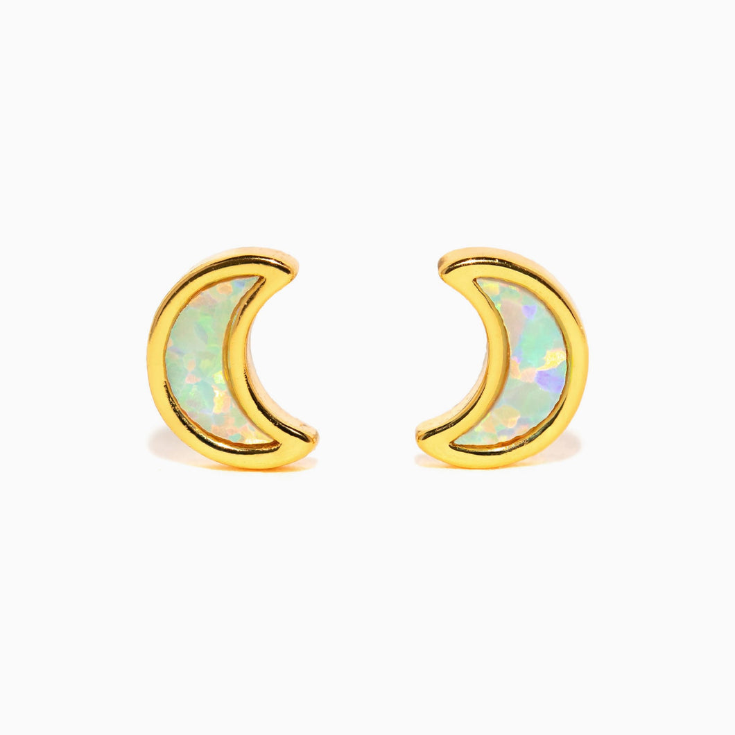 Girls Crew - Mini Opal Moon Studs: Gold