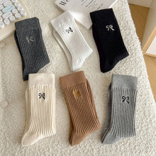Load image into Gallery viewer, ACCITY -CREAM EMBROIDERED BLACK BOW SOCKS

