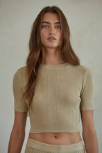 Load image into Gallery viewer, By Together - W1657 | Knit Acrylic Sweater Ribbed Short Sleeve Crop Top: Camel / M
