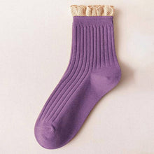 Load image into Gallery viewer, ACCITY - LIGHT BROWN RUFFLE EDGE LACE MID-CREW SOCKS
