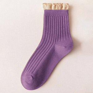 ACCITY - GREEN RUFFLE EDGE LACE MID-CREW SOCKS