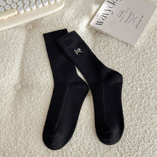 Load image into Gallery viewer, ACCITY -CREAM EMBROIDERED BLACK BOW SOCKS
