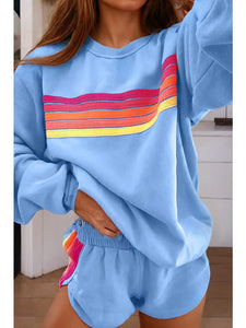 Ldc Color Contrast Trim Long Sleeve Top and Shorts Set