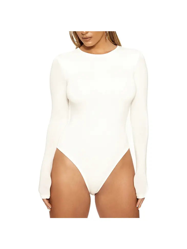 ROSA CLOTHING - Crewneck Casual Long-Sleeved Bodysuit White