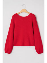 Load image into Gallery viewer, Red Bow Backless Bubble Sleeve Festive Sweater
