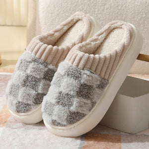 ACCITY - CHECKERED FUZZY WARMIES SLIPPERS- SIZE 6