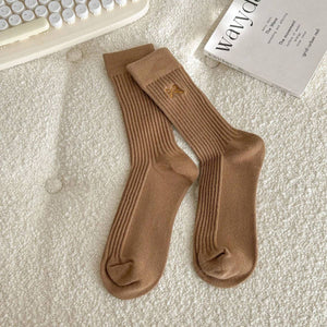 ACCITY -CREAM EMBROIDERED BLACK BOW SOCKS