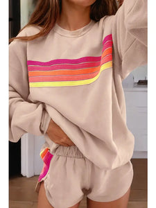 Ldc Color Contrast Trim Long Sleeve Top and Shorts Set