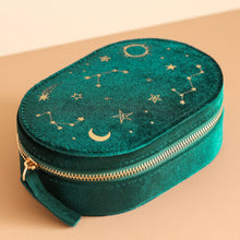 Load image into Gallery viewer, Lisa Angel - Starry Night Printed Velvet Oval Jewellery Case in Teal
