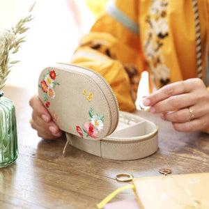 Lisa Angel - Embroidered Flowers Oval Velvet Jewellery Box