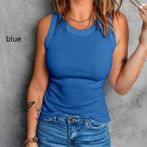 Blue Sleeveless Basic Cami Tank Tops