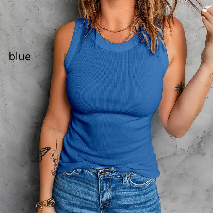 Blue Sleeveless Basic Cami Tank Tops