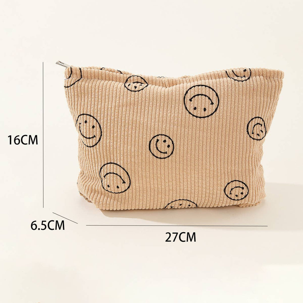 ACCITY - SIMPLE SMILEY FACE LARGE COSMETIC BAG_CWAB1036: Beige / (OS) 1