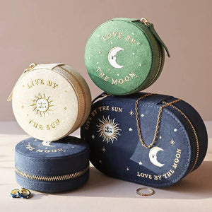Lisa Angel - Sun and Moon Embroidered Round Jewellery Case in Beige